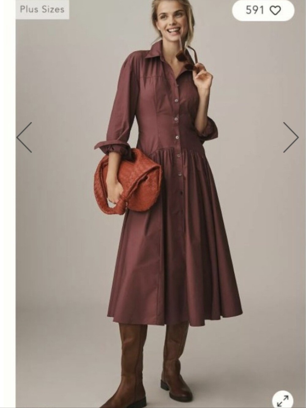 ANTHROPOLOGIE Drop-Waist Midi Shirt Dress